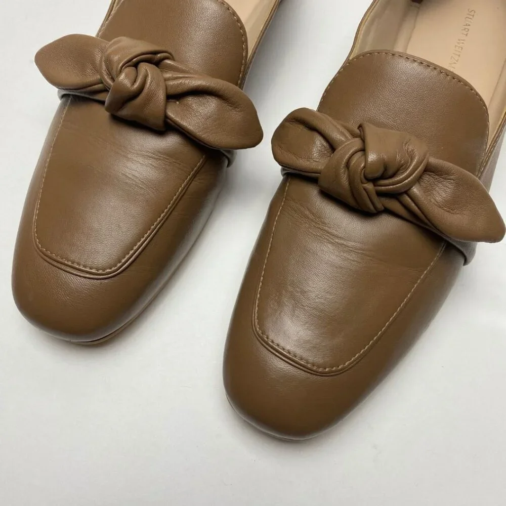 STUART WEITZMAN Bandeau Flats Loafers Camel Brown Leather Folding Heel Size 9.5 - Picture 2 of 6